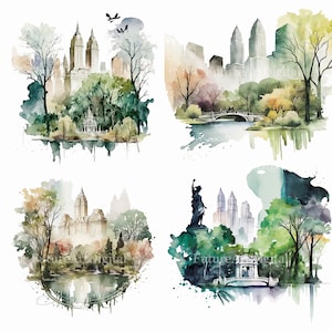 Aquarell Central Park Sublimation PNG, New York Central Park digitale Clipart, Central Park druckbare Wandkunst
