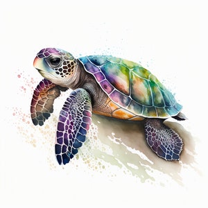Tortuga marina imprimible, archivo de descarga digital de tortuga bebé, imágenes prediseñadas de sublimación de tortugas, arte de pared del vivero de tortugas marinas
