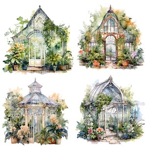 Estufa aquarela com sublimação de plantas PNG, clipart digital de estufa, arte de parede para impressão de estufa