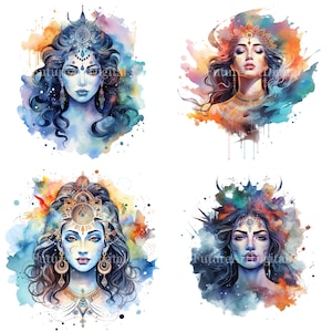 Aquarelle Parvati Sublimation Clipart, bel art mural imprimable Parvati, téléchargement numérique, Clipart Parvati