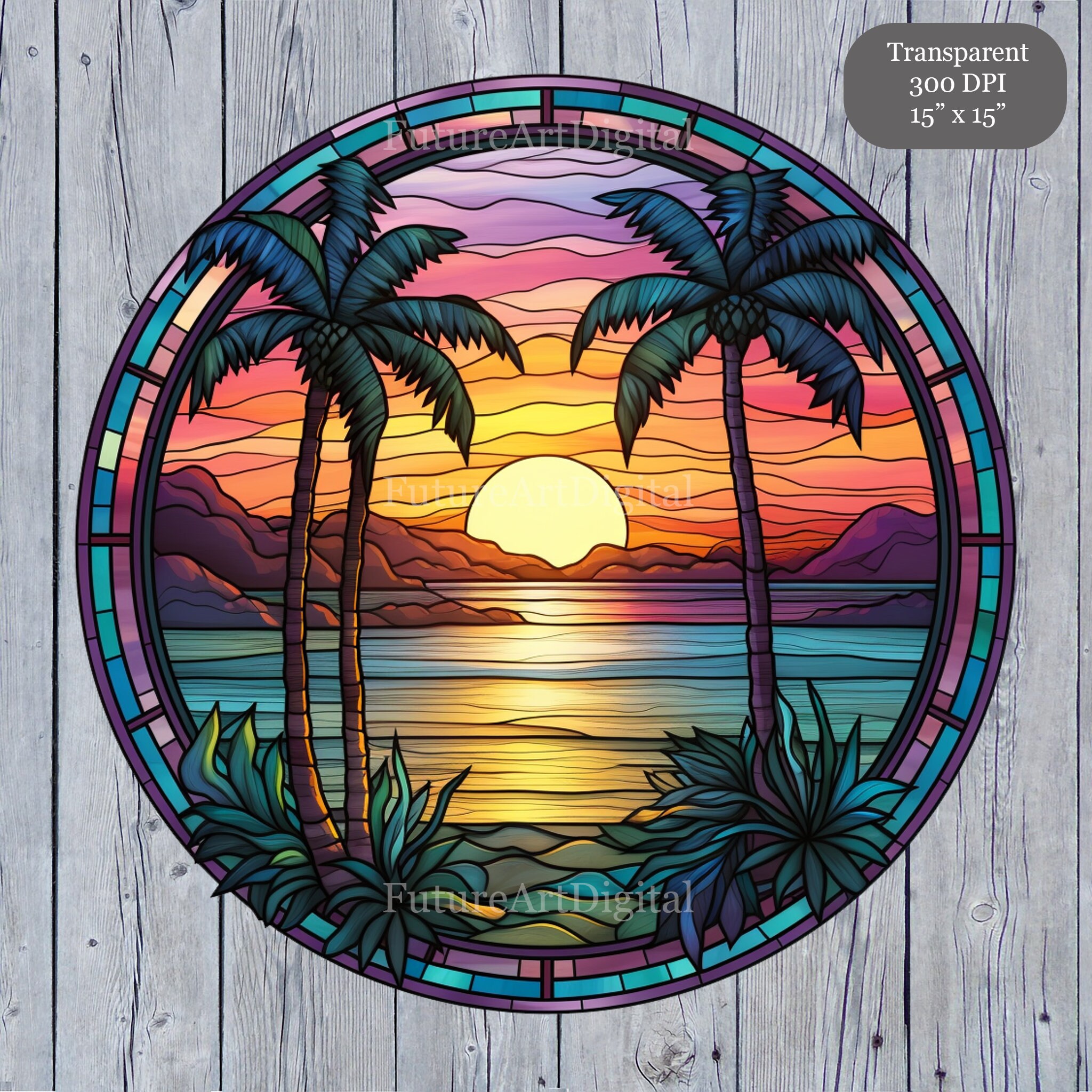 Beach Sunset in a Stained Glass Design 40 Ounce With Handle -  in 2023