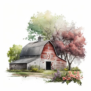 Watercolor Farm Barn Sublimation PNG, Barn Digital Clipart, Barn Printable Wall Art, Farm Barn Digital Download file