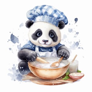 Acuarela Hornear Panda Bebé Sublimación PNG, Hornear Panda Digital Clipart, Bebé Panda Imprimible Arte de pared