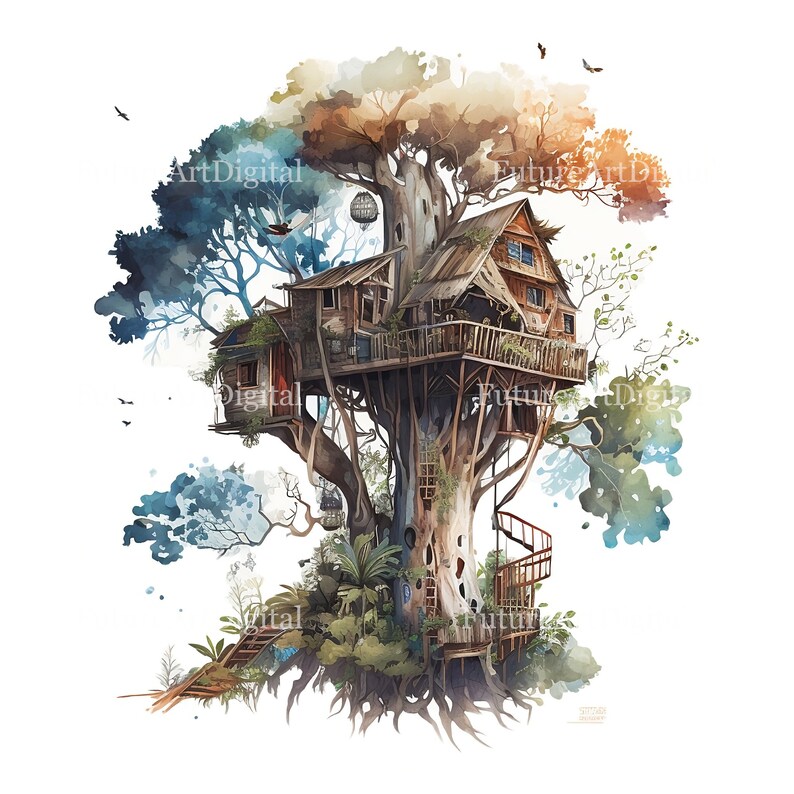 Watermark Treehouse Watercolor Treehouse Sublimation PNG Treehouse Digital - Etsy