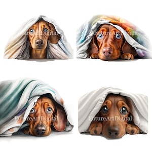 Aquarell Dackel Welpe Digitale Clipart, Dackel Welpe PNG zum Sublimieren, Dackel druckbare Wanddekoration