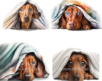 Watercolor Dachshund Puppy Digital Clipart, Dachshund Puppy Sublimation PNG, Dachshund Printable Wall Decor