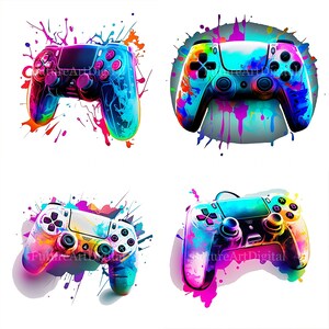 Aquarelle Neon Gaming Controller Sublimation PNG, Neon Ps Controller Digital Clipart, Gaming Controller Printable Neon art