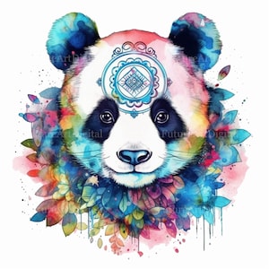 Aquarel Mandala Panda sublimatie PNG, Panda digitale clipart, Mandala Panda afdrukbare muurkunst, digitale download