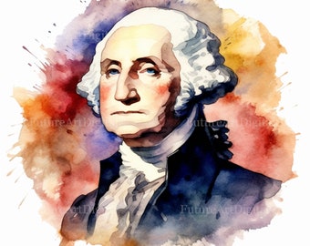Watercolor George Washington Digital Clipart, President Washington Sublimation PNG, George Washington Printable Wall art