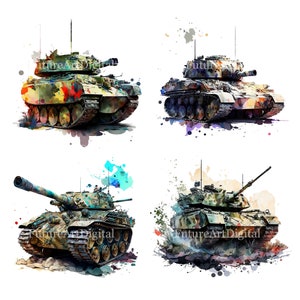 Watercolor Military Tank Sublimation PNG, Tank Digital Clipart, Tank Printable Wall art, Digital Download