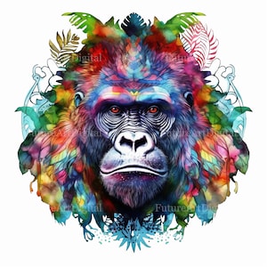 Watercolor Mandala Gorilla Digital Clipart, Gorilla Sublimation PNG, Gorilla Printable Wall art, Digital Download