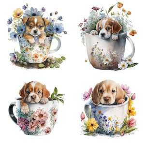 Aquarell Welpe in einer Tasse Sublimation PNG, Welpe in einer Tasse digitale Clipart, Welpe in einer Tasse Prantable Wanddekor