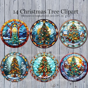14 Stained Glass Christmas Tree Digital Wall art, Christmas Tree Printable Clipart, Xmas Tree Sublimation PNG