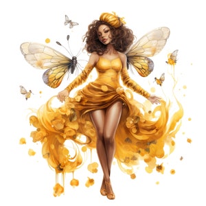 Set of 6 Watercolor Bee Queen Sublimation PNG, Beautiful Bee Girl Digital Clipart, Queen Bee Printable Wall art
