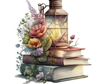 Watercolor Book Stack PNG, Book Stack Digital Clipart, Book Stack Sublimation Wall art, Digital Download