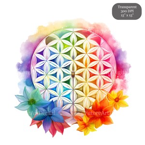 Watercolor Flower of Life Sublimation PNG, Flower of Life Transparent ...
