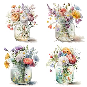 Aquarell Blumenstrauß Sublimation PNG, Blumenstrauß in einem Glas Digitale Clipart, Blumen in einem Glas druckbare Wandkunst