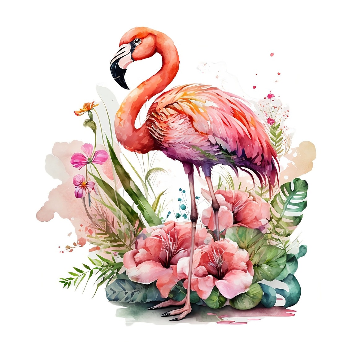 Watercolor Flamingo Sublimation PNG, Pink Flamingo Digital Clipart ...