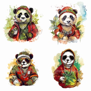 Aquarel roken Panda sublimatie PNG, onkruid Panda digitale clipart, cannabis Panda afdrukbare muurkunst