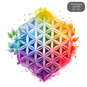 Watercolor Flower of Life Sublimation PNG, Flower of Life Transparent ...