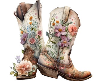 Watercolor Cowgirl Boots PNG, Cowgirl Boots Sublimation Wall art, Cowgirl Boots Digital Clipart