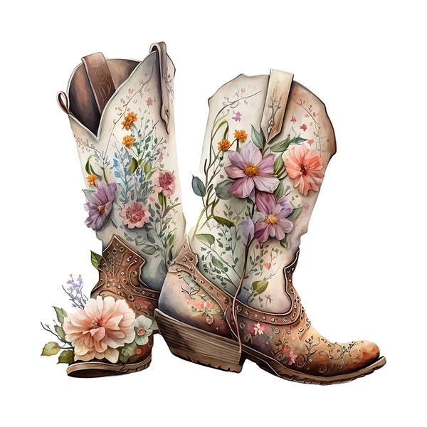 Watercolor Cowgirl Boots PNG, Cowgirl Boots Sublimation Wall art, Cowgirl Boots Digital Clipart