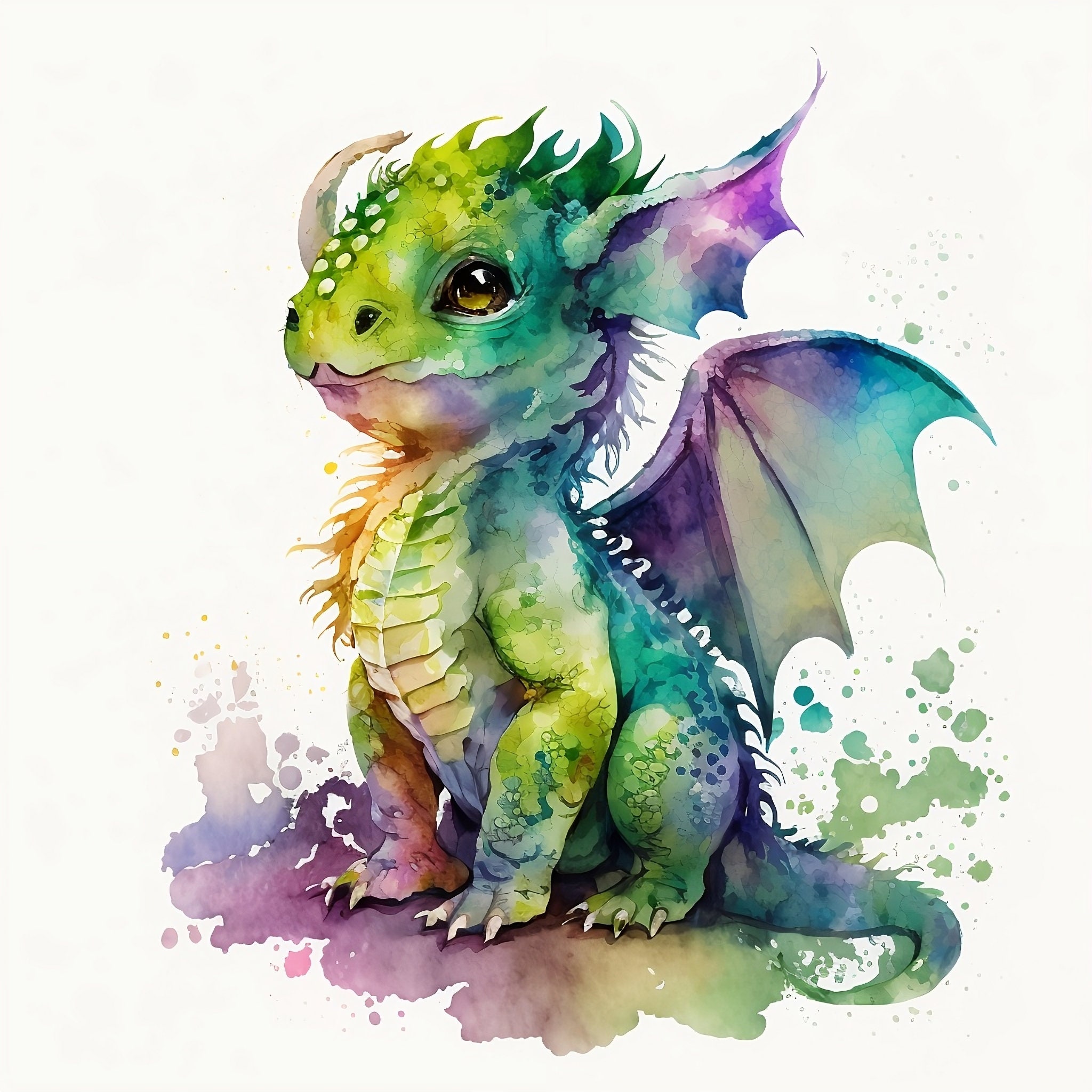 Baby Dragon Watercolor Art for Sublimation, Dragon Nursery Wall Decor ...