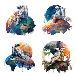 Aquarell Astronaut digitale Clipart, Astronaut druckbare Wandkunst, Astronaut digitaler Download Wandkunst
