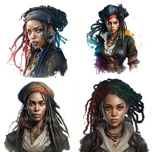 Aquarela Pirate Girl Sublimação PNG, Afro American Pirate Girl Digital Clipart, Black Pirate Girl Arte de parede para impressão