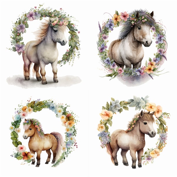 Aquarelle Mini cheval sublimation PNG, Mini cheval numérique Clipart, art mural imprimable Mini cheval, téléchargement numérique