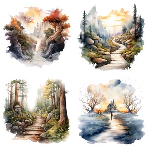 Jeder Weg führt nach Hause digitale Clipart, Aquarell Landschaft mit Passage druckbare Wand-Dekor, digitaler Download