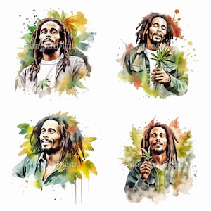 Aquarell Bob Marley druckbare Wandkunst, Bob Marley digitale Clipart, Bob Marley Sublimation PNG, digitaler Download
