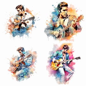 Watercolor Elvis Presley Digital Clipart, Elvis Printable Wall art, Elvis Presley Sublimation PNG, Digital Download