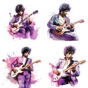 Watercolor Prince with Guitar Digital Clipart, Purple Rain Prince Printable Wall art, Prince Sublimation art