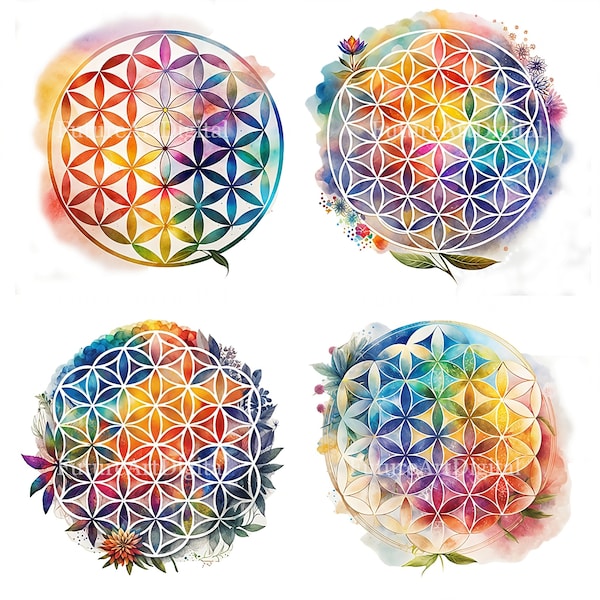 Watercolor Flower of Life Sublimation PNG, Flower of Life Printable Wall art, Flower of Life Digital Clipart