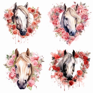 Watercolor Horse with Rose Frame Digital Clipart, Horse Printable Wall art, Horse Sublimation PNG, Digital Download