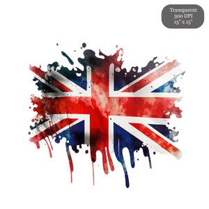 Aquarelle drapeau du Royaume-Uni PNG, drapeau de l'Angleterre des cliparts numérique, décoration en sublimation du drapeau de la Grande-Bretagne, téléchargement numérique