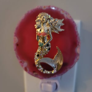Luz de noche de ágata, luz de noche de sirena, luz de noche para niña, decoración de sirena, luz de noche mágica, luz de noche, luz de noche rosa, sirena