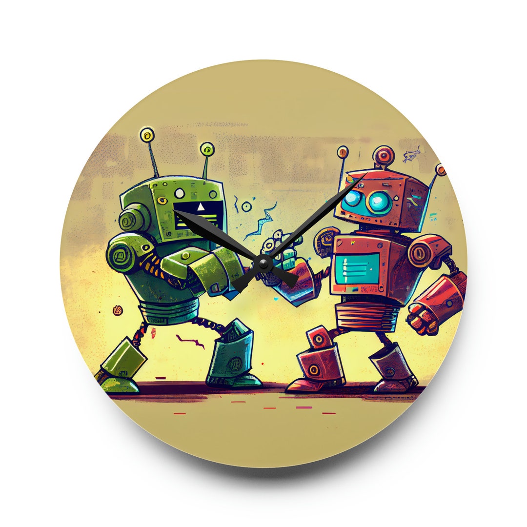 Robot Fist Bump Clock Acrylic Wall Clock Robot Clock Gifts for Robot