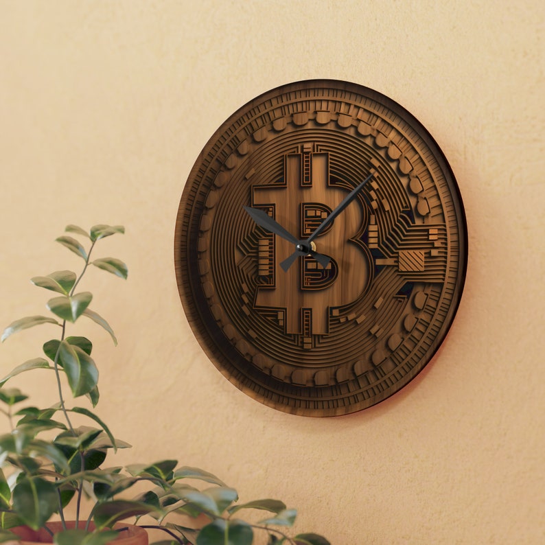 Bitcoin Clock - Acrylic Wall Clock | Wooden Look Bitcoin Clock | Gift ...