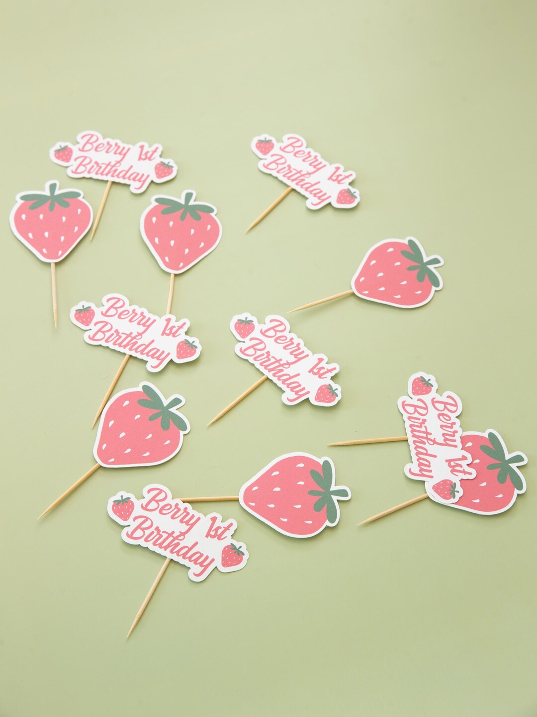 Strawberry Cupcake Toppers, Berry First Birthday Cupcake Toppers ...