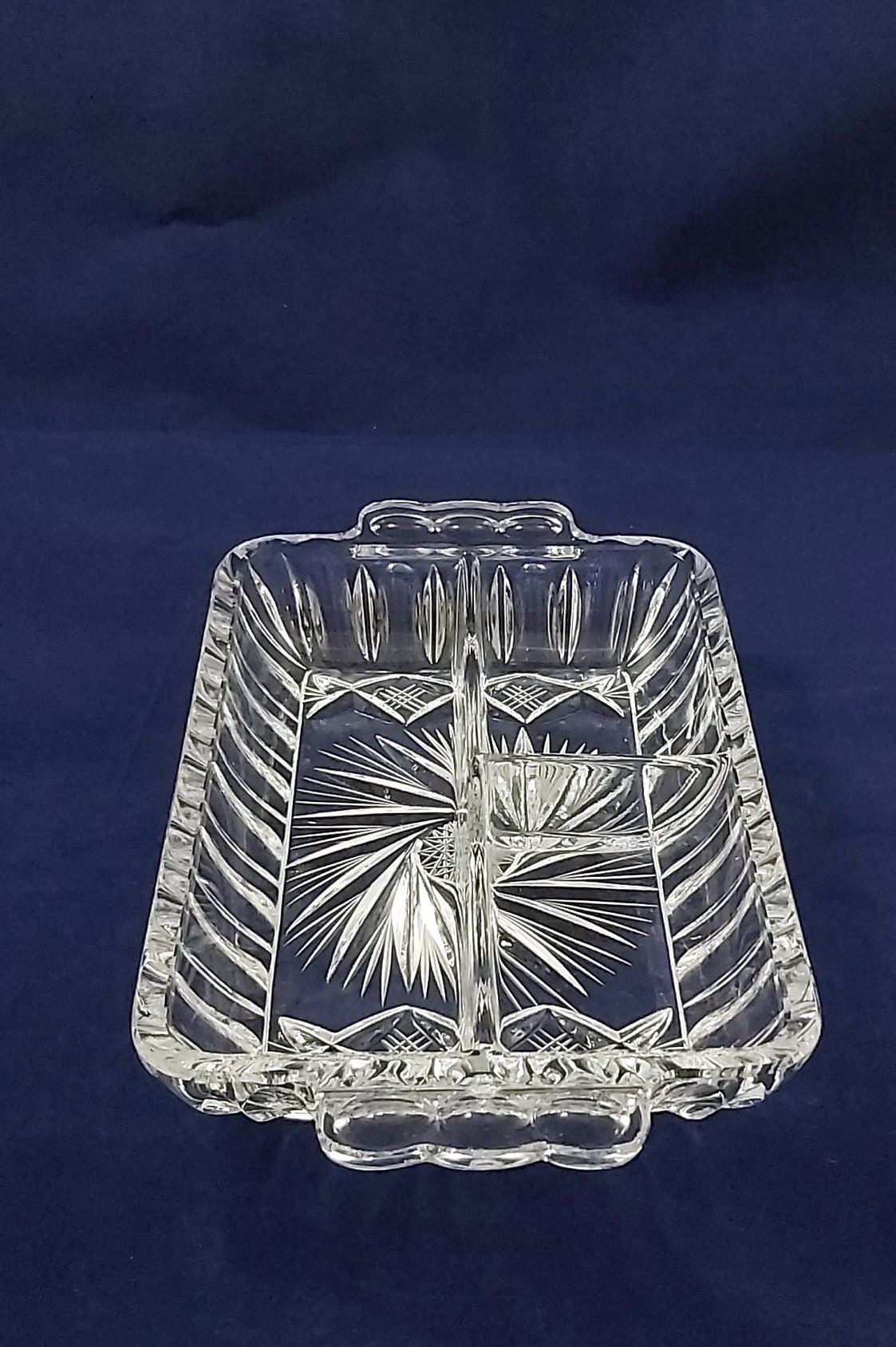 Serving plate crystal snack platter vintage Czech cut clear Etsy