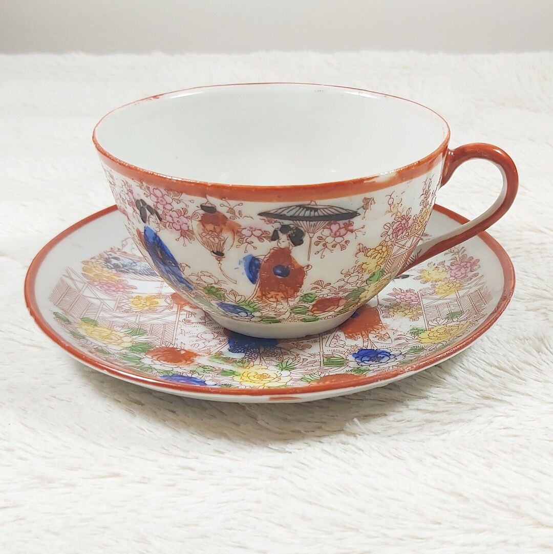 Small Geisha Teacup, Antique Asian Teacup, Vintage Japanese Cup and