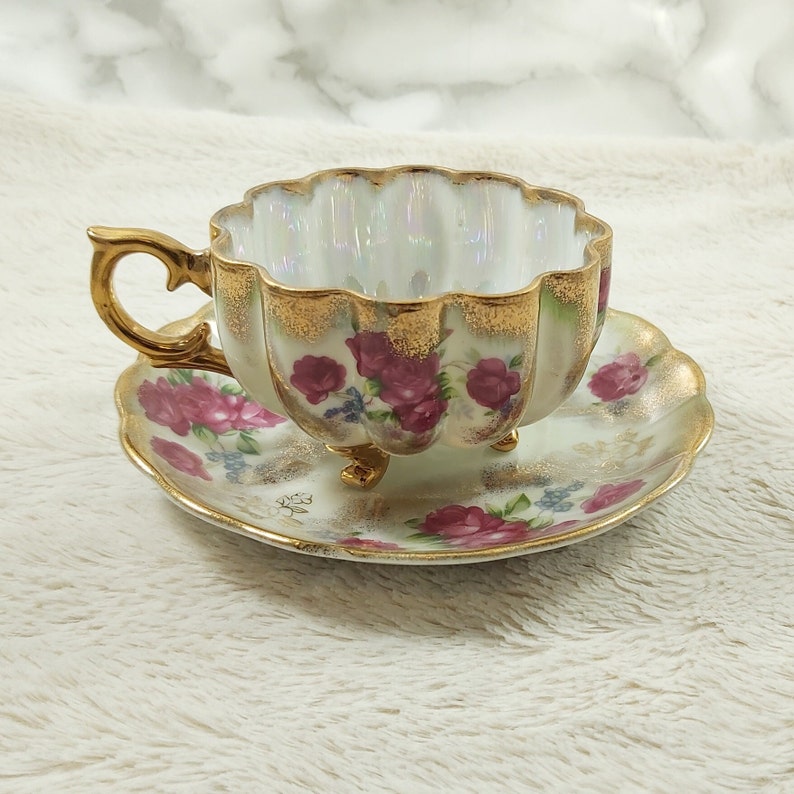 Scalloped Japanese Tea Cup and Saucer Iridescent Tea Set Etsy