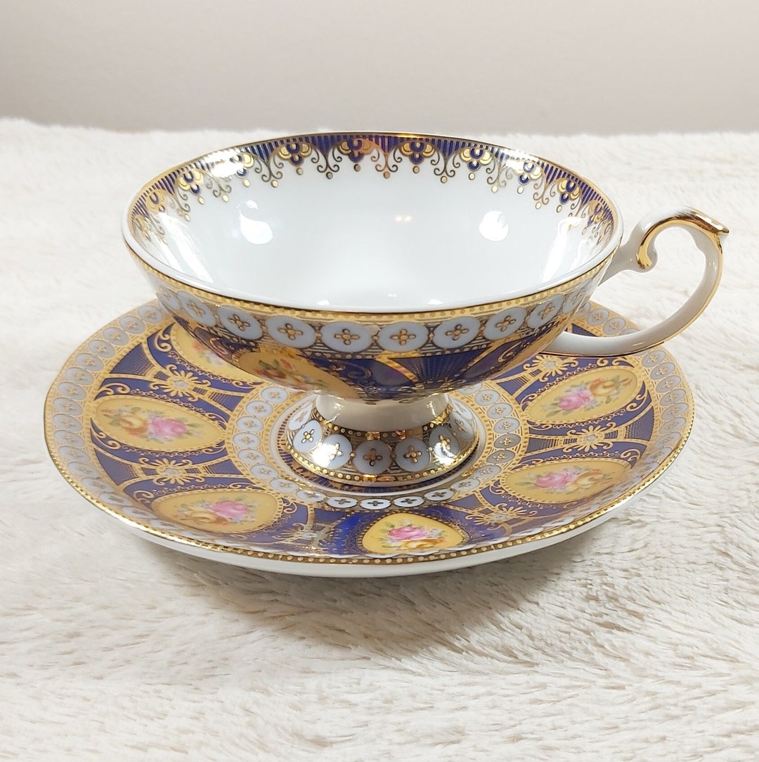 Sovereign Fine China Roses Blue and Gold Large Teacup and Etsy