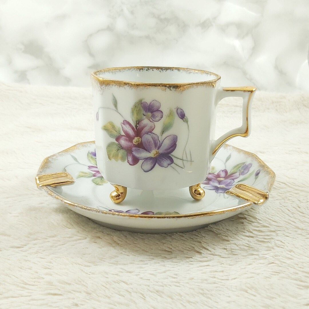 Vintage Floral Tea Cup and Saucer, Japanese Tea Cup Set With Spoon