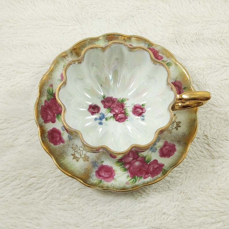 Scalloped Japanese Tea Cup and Saucer Iridescent Tea Set Etsy