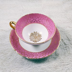 Vintage Stanley Teacup And Saucer, pink with gold trim tea set, tea cup for collector