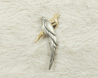 Vintage Bird brooch, Gold and silver brooch, Bird brooch Pin, Art bird brooch, bird lover gift ideas