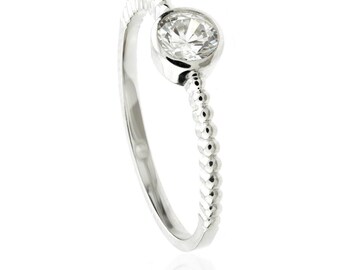 9ct White Gold Round Crystal Solitaire Stacking Ring